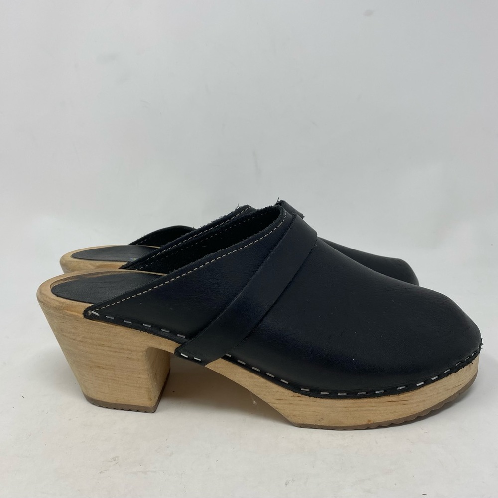 Lotta from Stockholm Women’s Black Leather Wooden Clogs Size 40